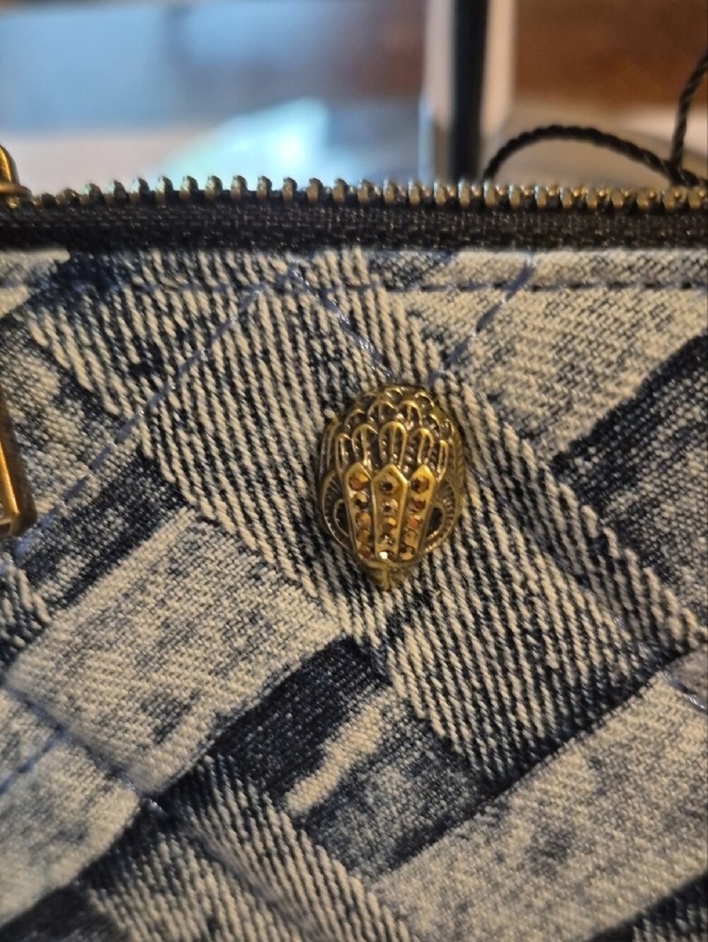 Kurt Geiger Blue Denim Woven Minaudière with Gold Bee Clasp - Picture 2 of 8